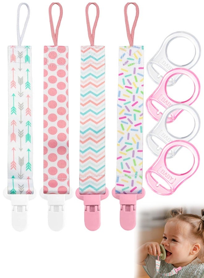 4 Pack Dummy Clips Girls, With 4pcs Silicone Pacifier Adapters, Universal Soother Chain For Baby Girls Boys Newborn - Image 1